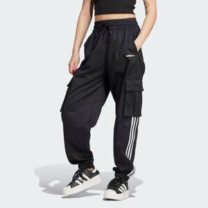 Adidas Women Originals Black Cotton Cargo Pants Side Pockets Loose Fit Sz Small
